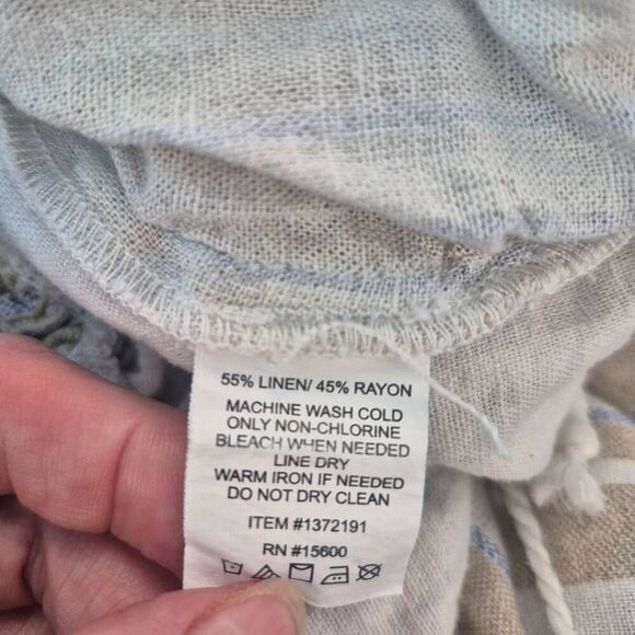 Briggs Women's Tan/White/Blue Linen/Rayon Shorts w Pockets Elastic Waist and Dra - Picture 13 of 14